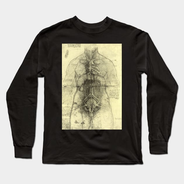 Human Anatomy Female Torso by Leonardo da Vinci Long Sleeve T-Shirt by MasterpieceCafe